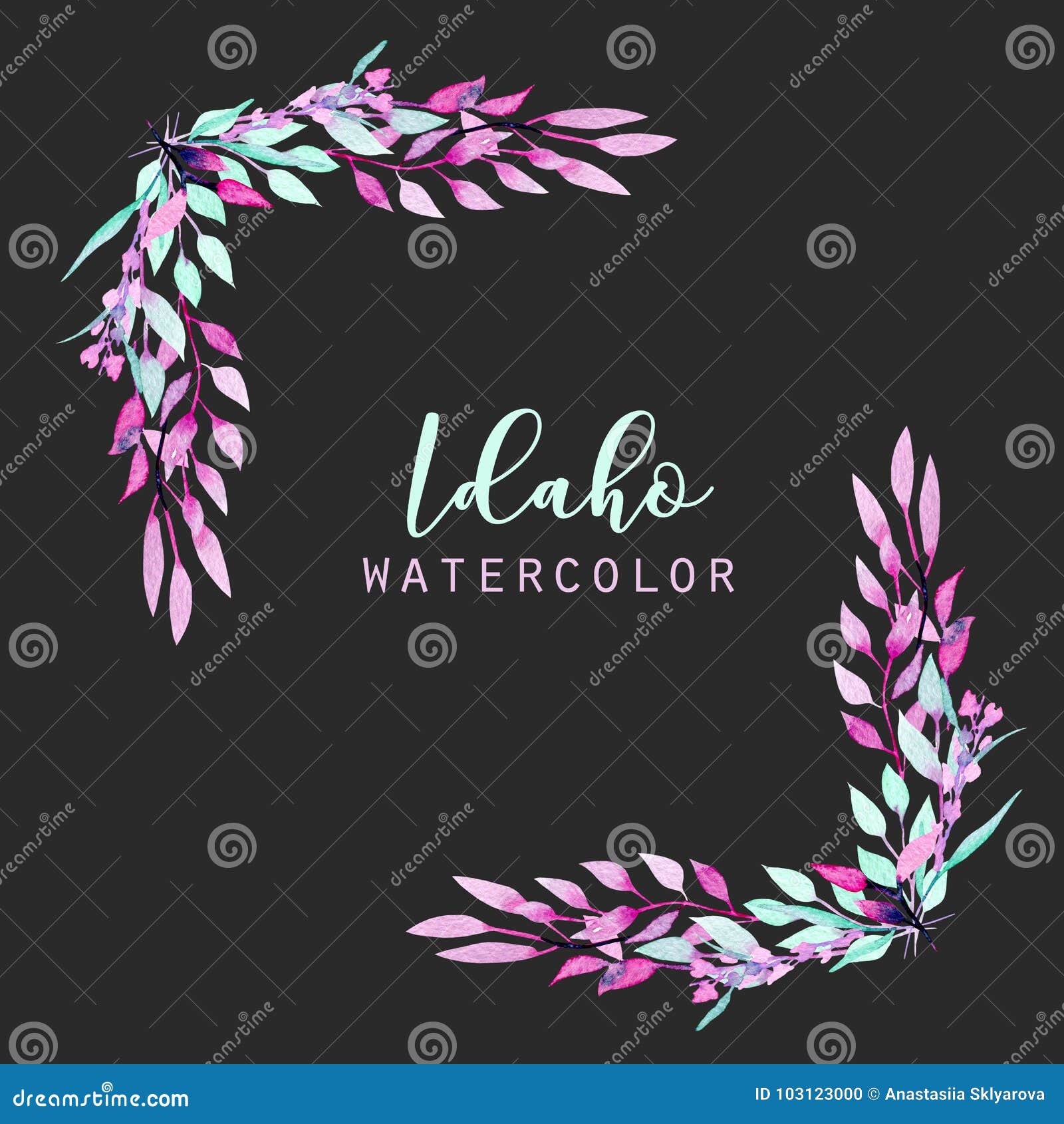 Corner Border Frame With Simple Abstract Watercolor Purple And Mint