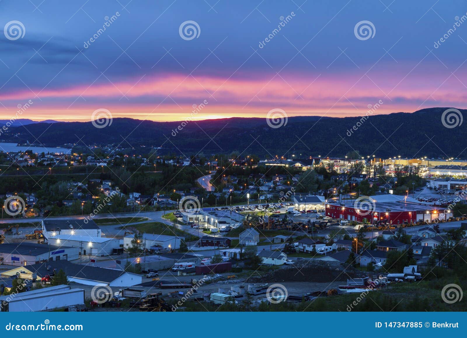 Corner Brook at sunset stock image. Image of aerial 147347885