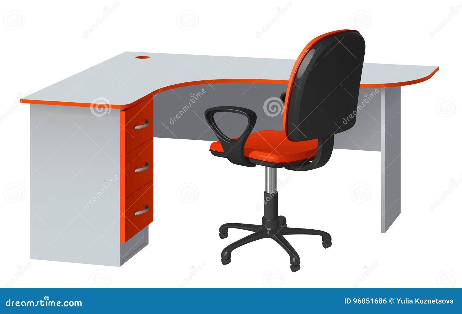 Corner Computer Desk with Cable Hole and Office Chair, Orange and Gray