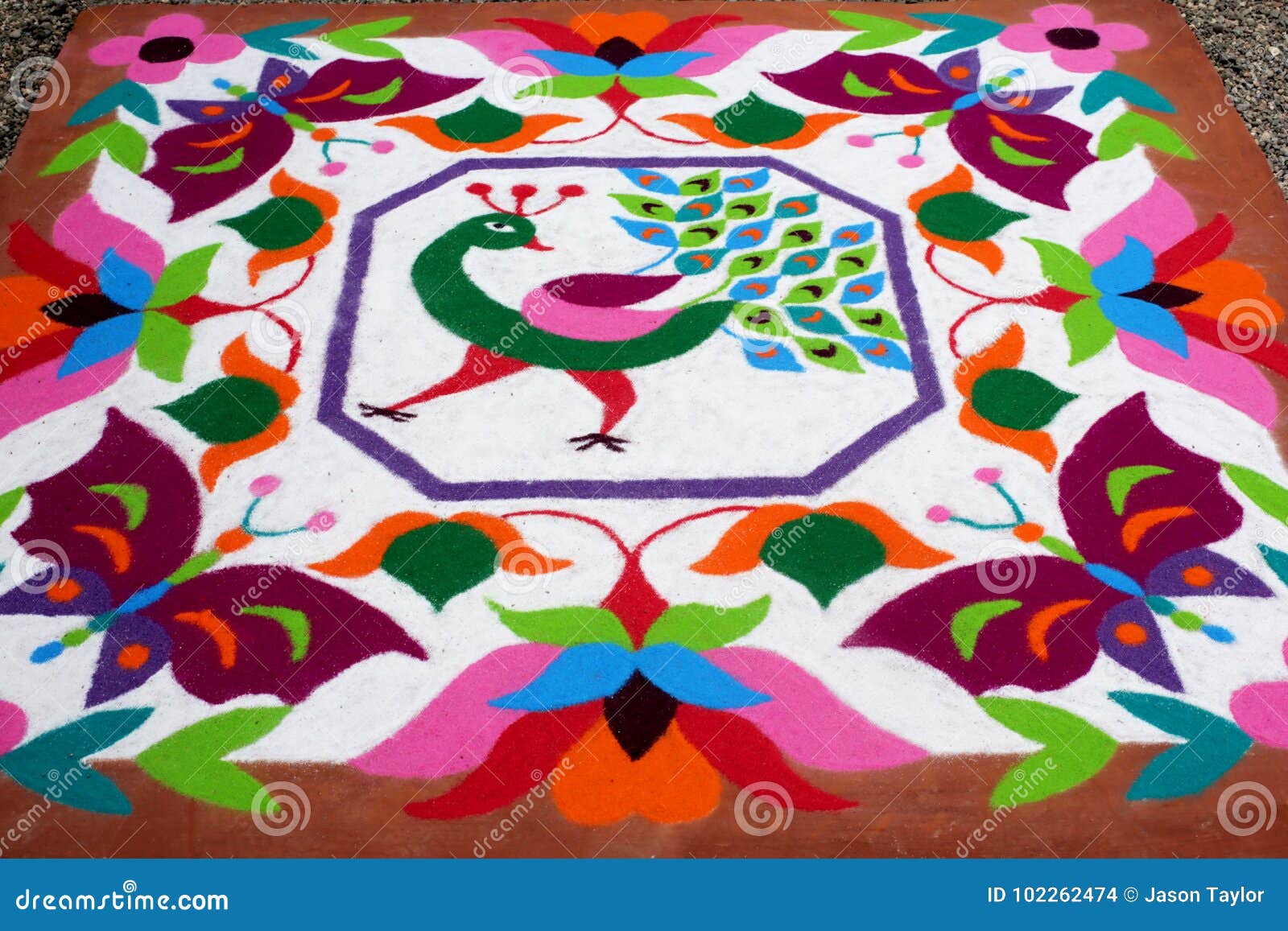 Colourful Rangoli Traditional Floral Design Made with Dry Powdered ...