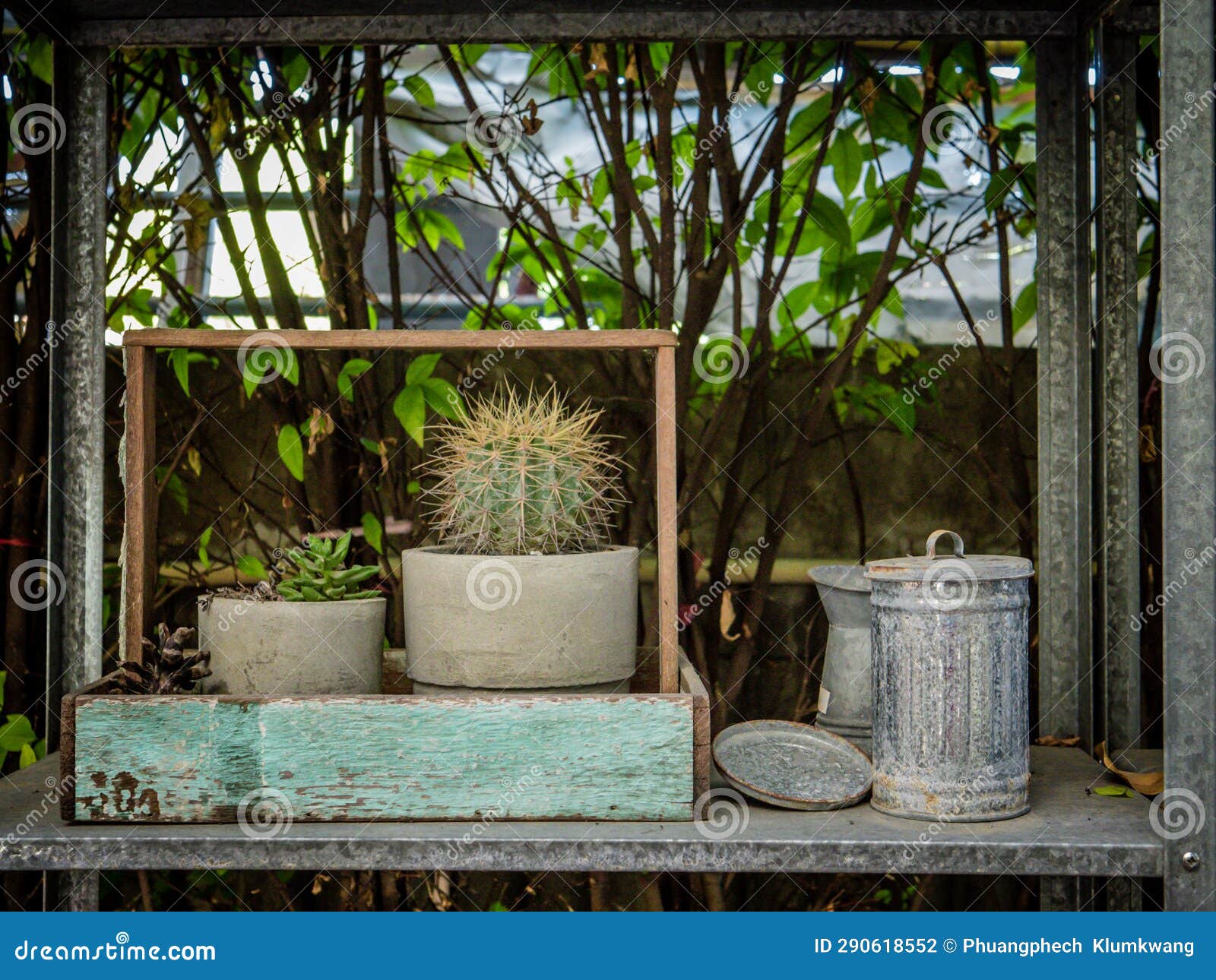 Corner in the Garden Has Trees and Statues Stock Photo Image of blue