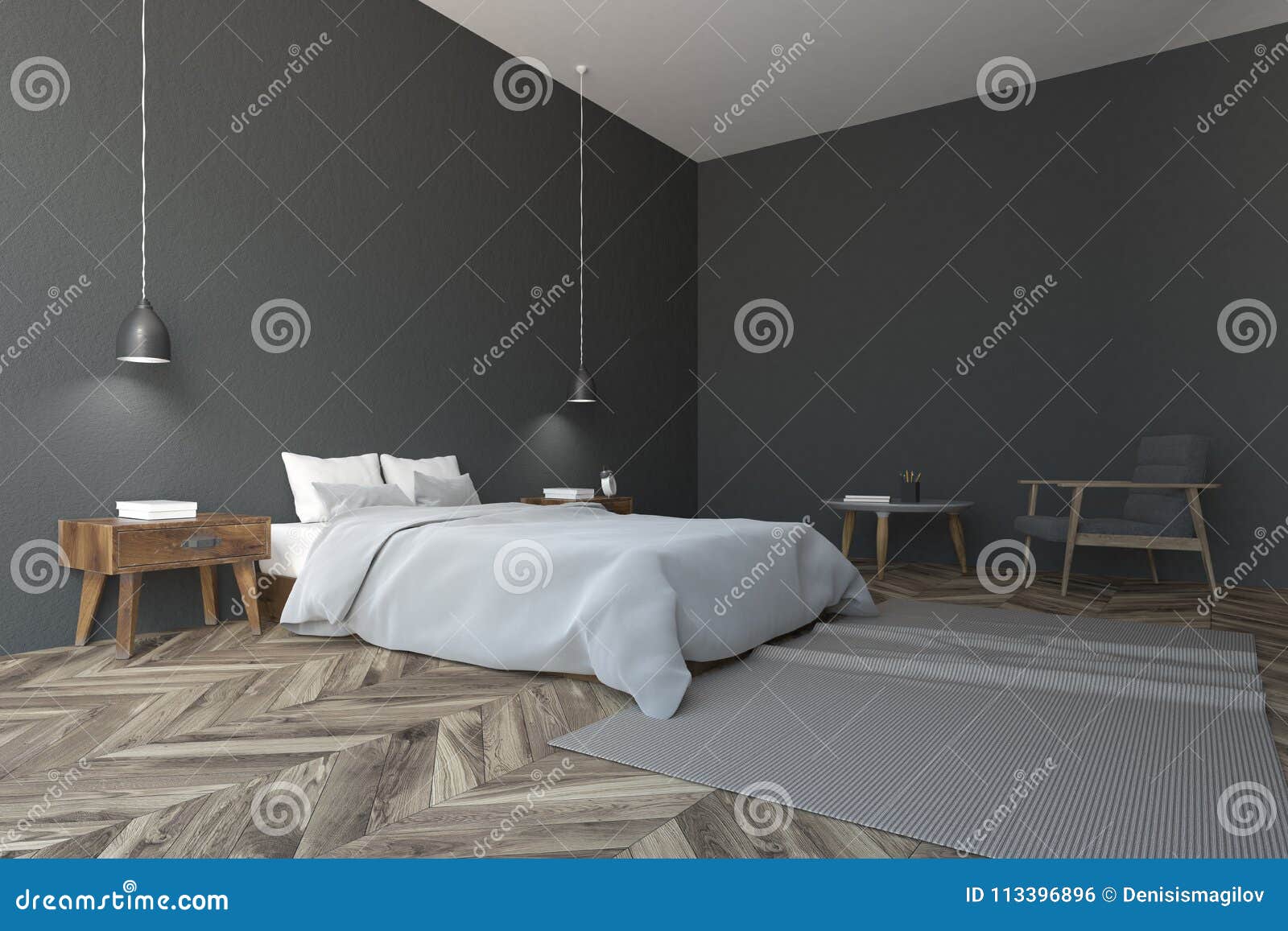 Corner Of A Modern Gray Bedroom Interior Stock Illustration