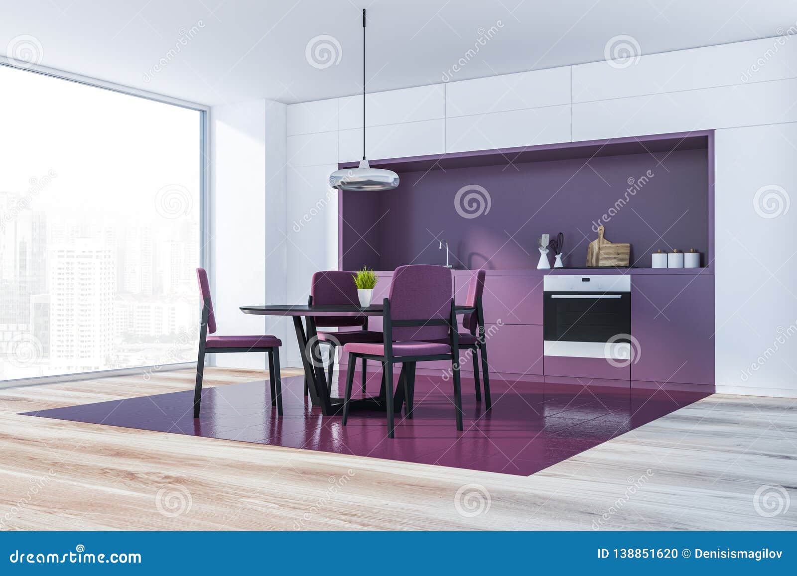 Purple Kitchen Corner With Table Stock Illustration Illustration