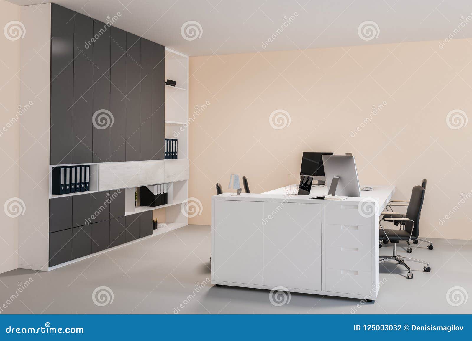 Peach Wall Office Corner Computer Desks Stock Illustration