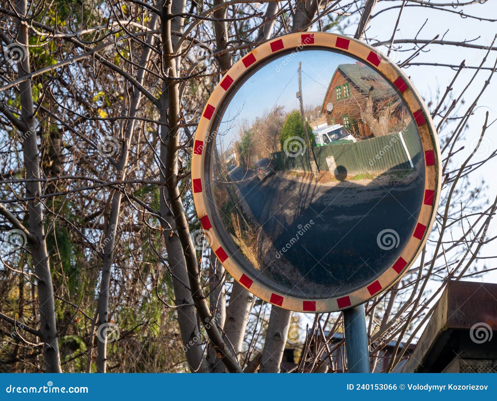 Corner Road Round Mirror. Mirror To Help Transport Stock Photo Image
