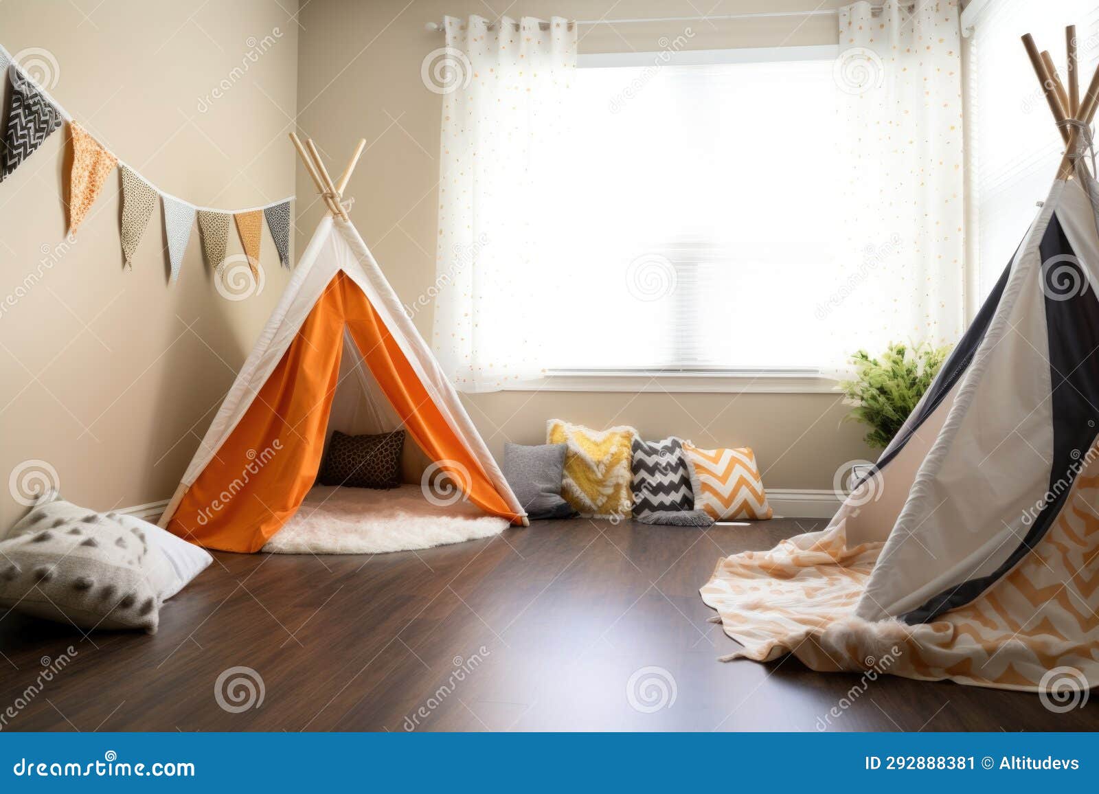 Corner of a Room with a Diy Teepee Tent and Floor Cushions Stock Image