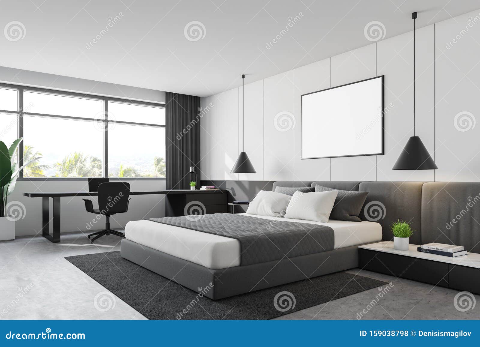 White Bedroom Corner With Home Office Stock Illustration