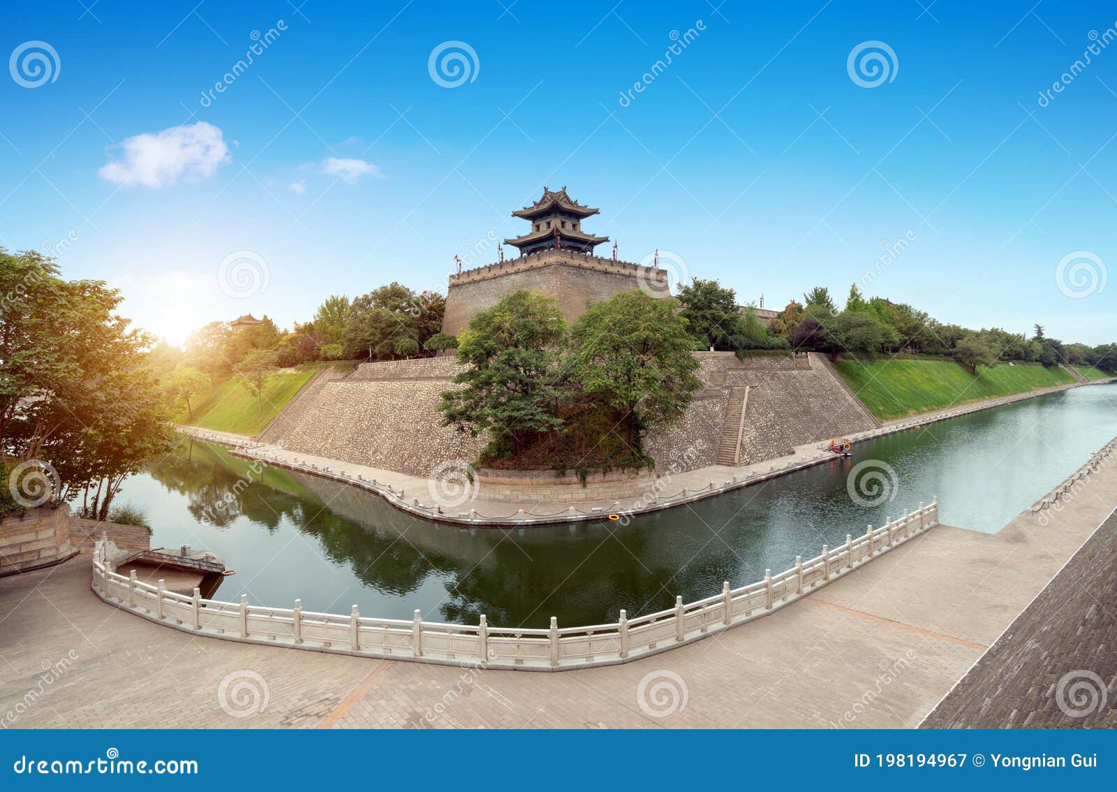 the corner tower of the ancient city wall of the ming dynasty was built in 1374 in xi`an, china