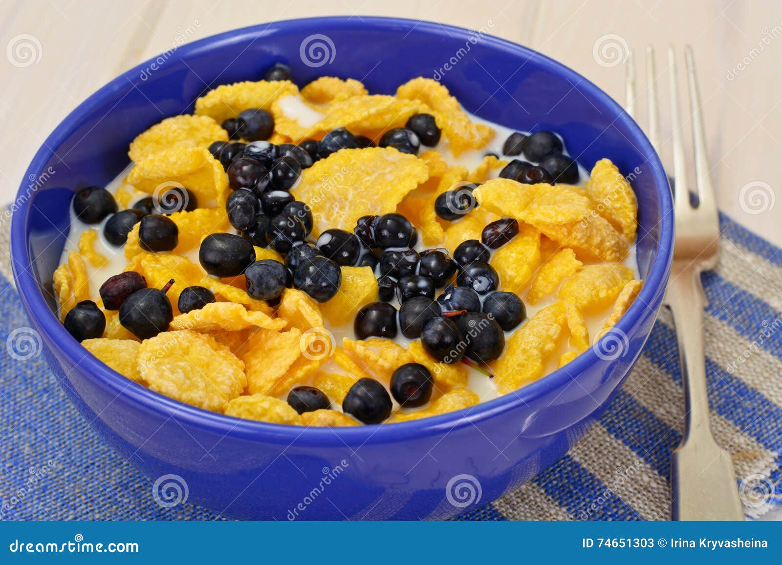 Cornflakes with Bilberry and Chocolate. Healthy Breakfast Stock Image