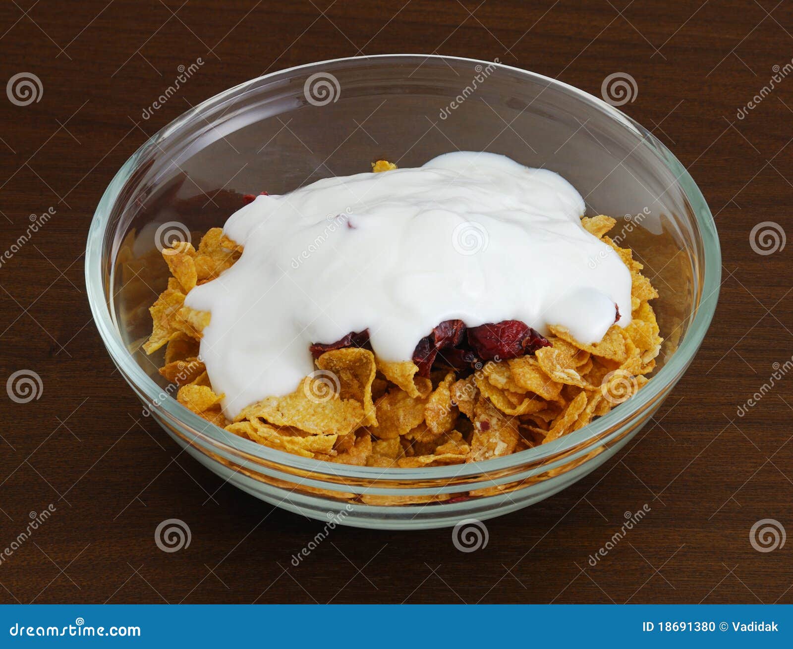 Cornflakes with Dried Cranberries and Yogurt Stock Photo Image of