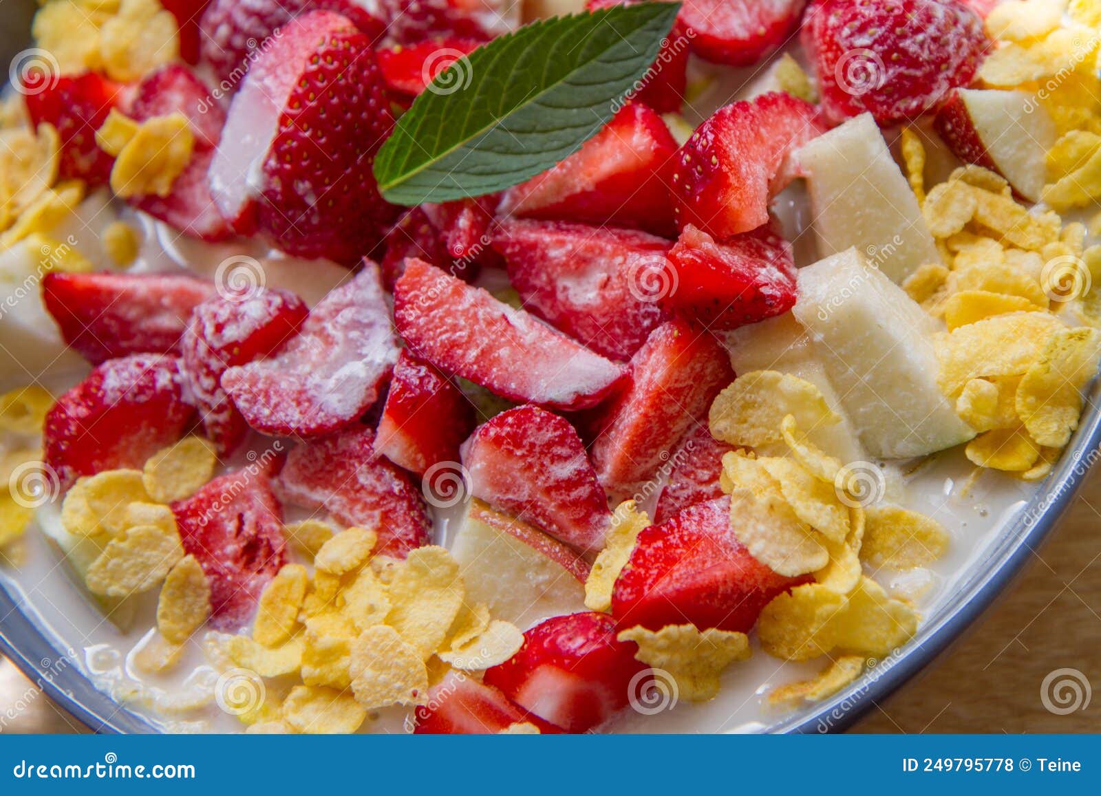 Cornflakes with Oat Milk and Fruit Stock Photo Image of food, dessert