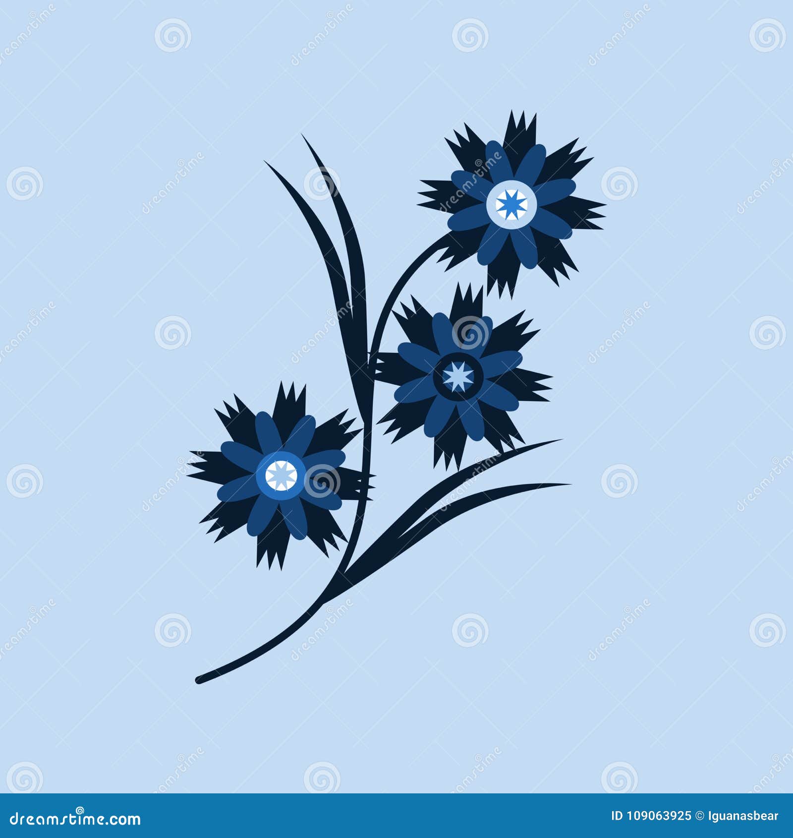 Cornflower Blue Flower Seamless Pattern, Centaurea Cyanus Minimal