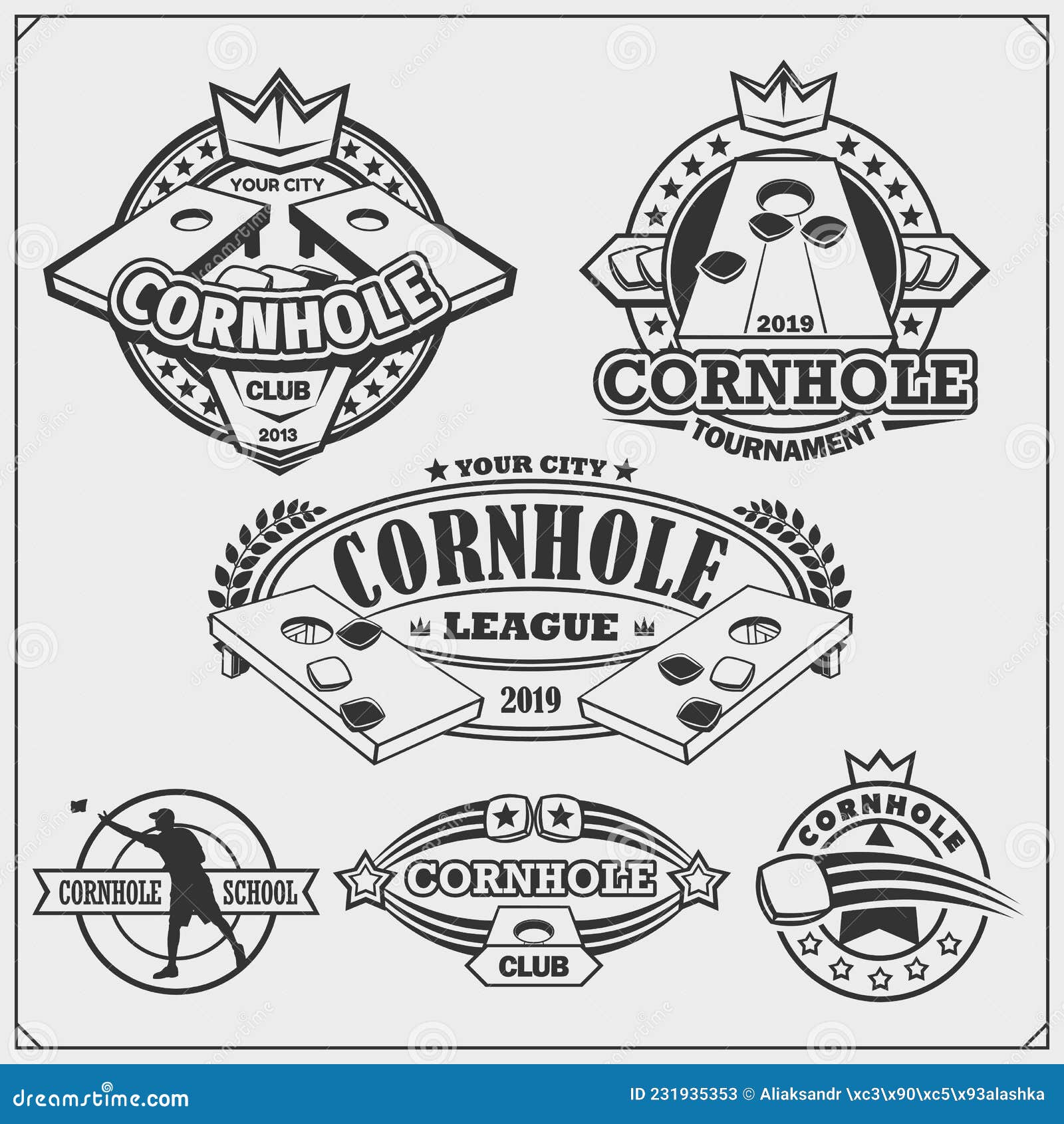 cornhole badges, labels and  s. sport club emblems.