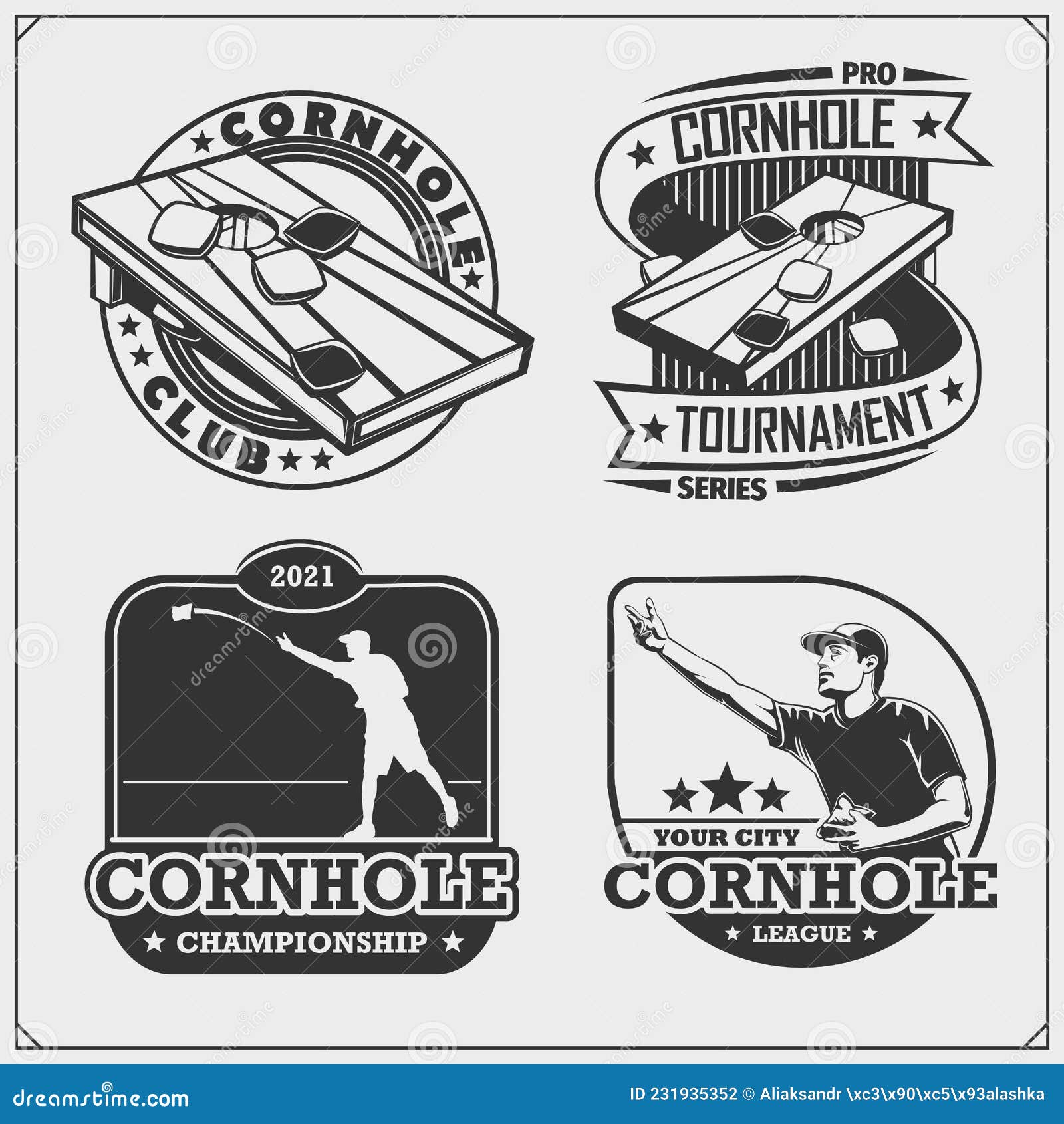 cornhole badges, labels and  s. sport club emblems.