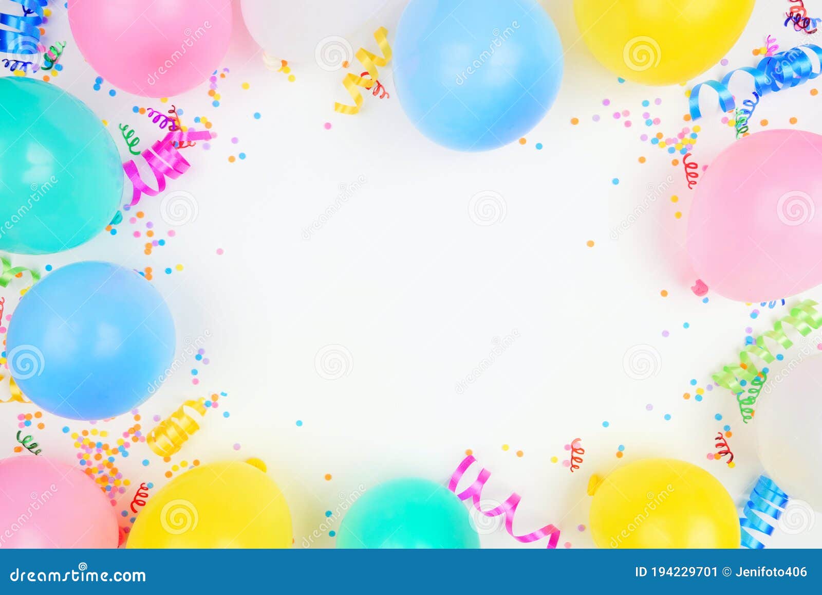 Cornice Di Compleanno Su Fondo Bianco Con Palloncini Di Coriandoli