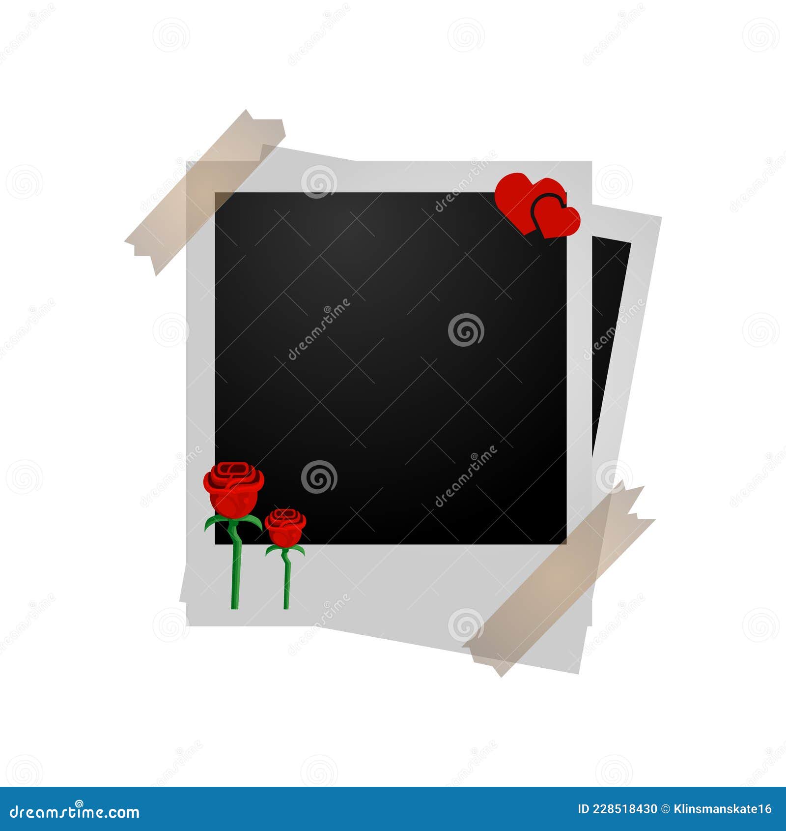 Cornice Di Foto Di Polaroid in Bianco E Nero Con Cuore E Fiore Di Rosa  Illustrazione Vettoriale - Illustrazione di istante, fiore: 228518430