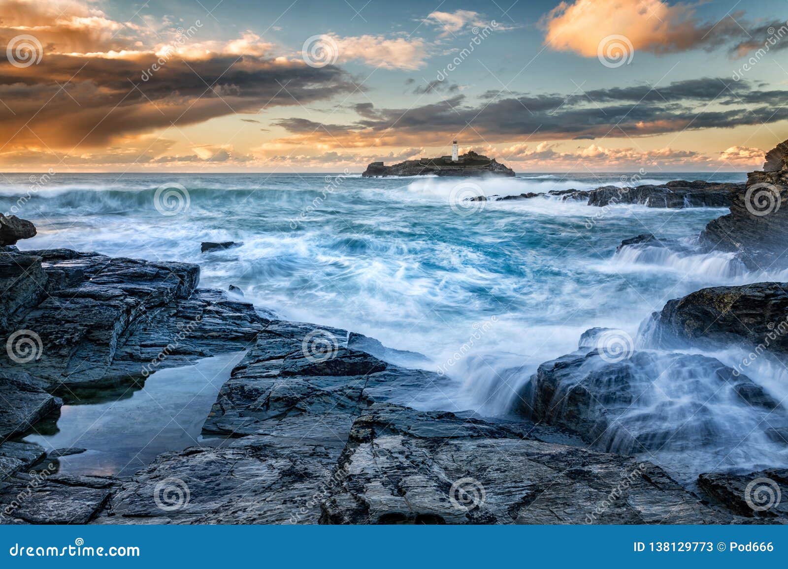 cornish seascape godrevy lighthouse