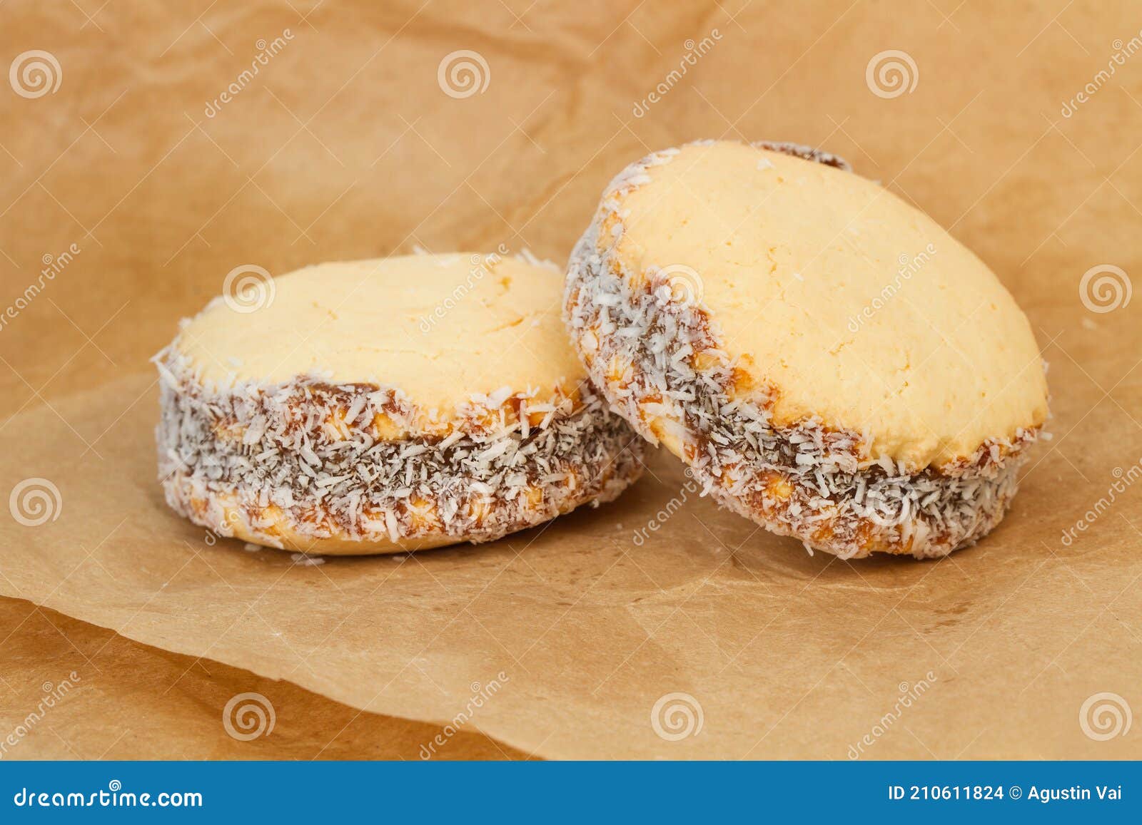 Cornstarch Sandwich Cookie Filled with Creme Caramel Stock Photo