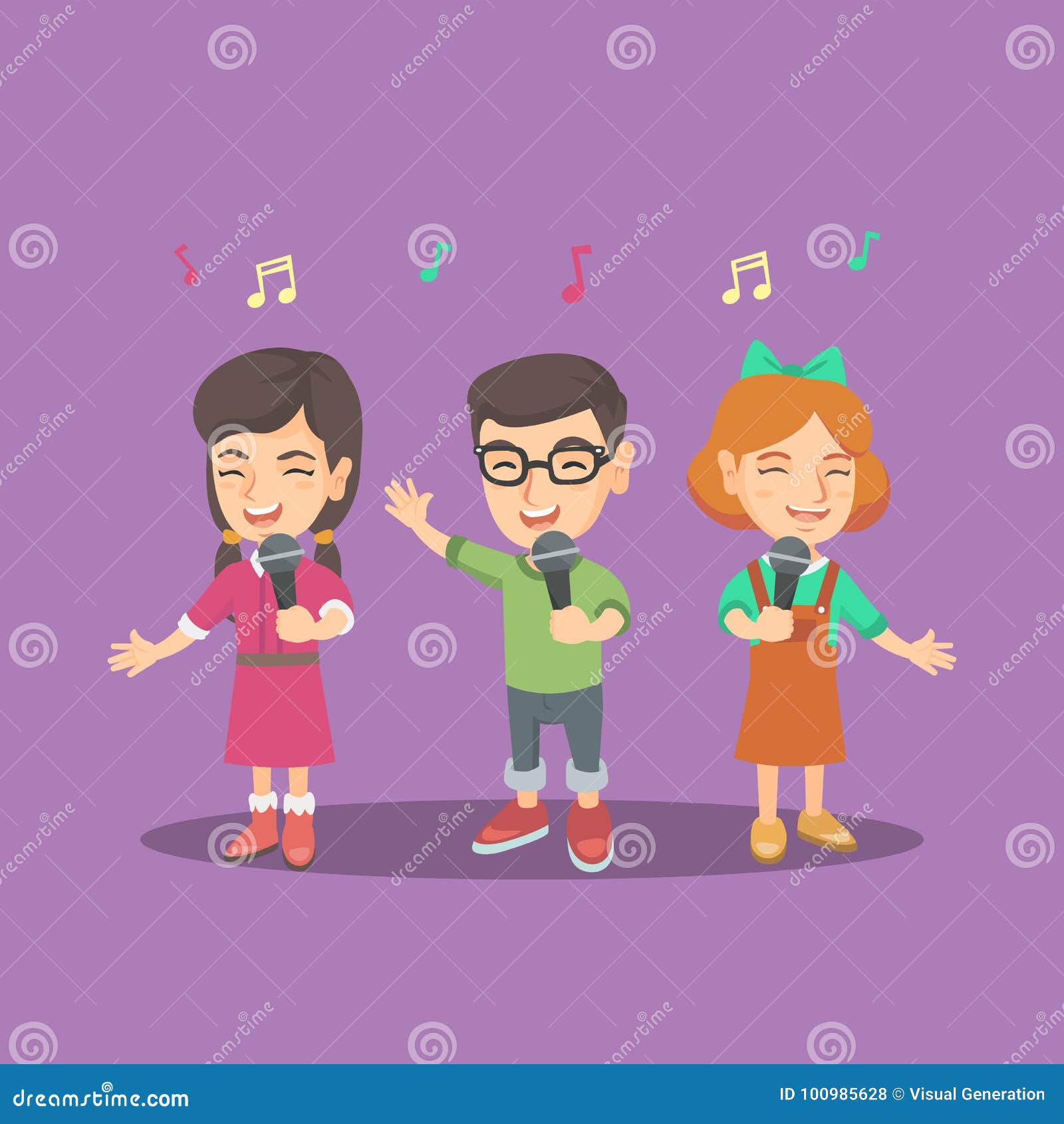 Coro Dei Bambini Che Canta Una Canzone Con I Microfoni Illustrazione Vettoriale Illustrazione Di Carattere Europeo