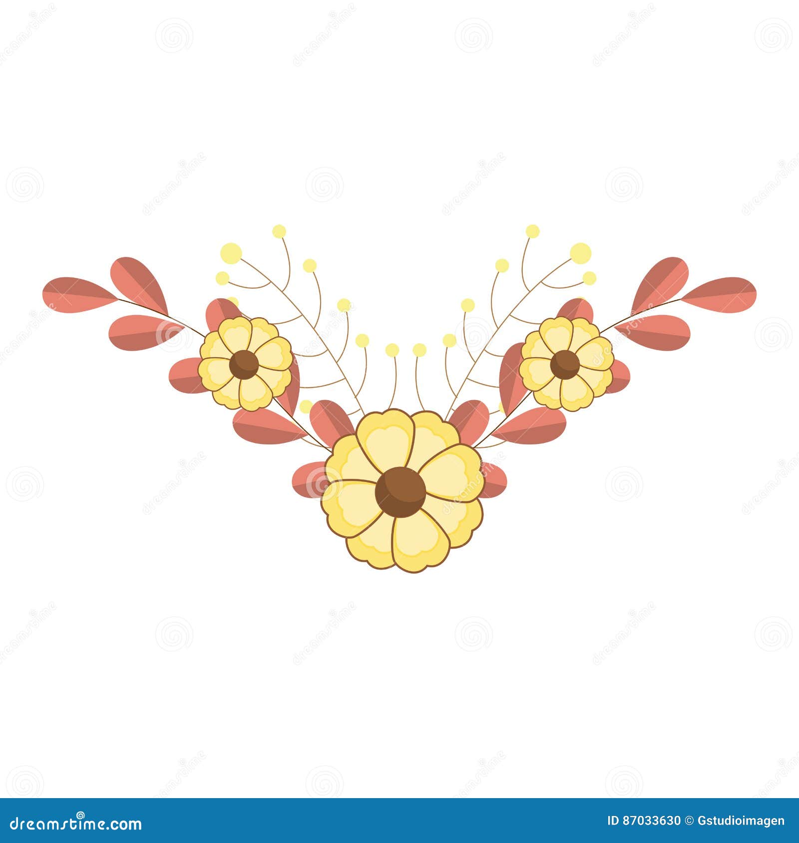 La corona de la rama floral con las flores amarillas vector el ejemplo