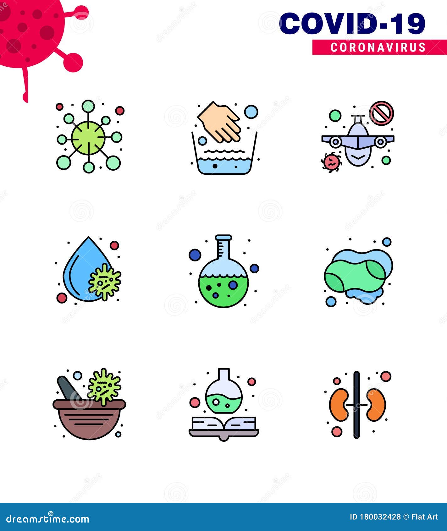 Corona Virus 19 And Epidemic 9 Filled Line Flat Color Icon Pack Such As Test Fever Water Bowl Blood Virus Warning Stock Vector Illustration Of Prohibit Soap