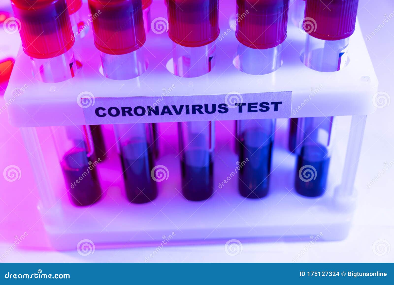 Coronavirus Blood Test Concept. Analyzing Blood Sample in Test Tube for