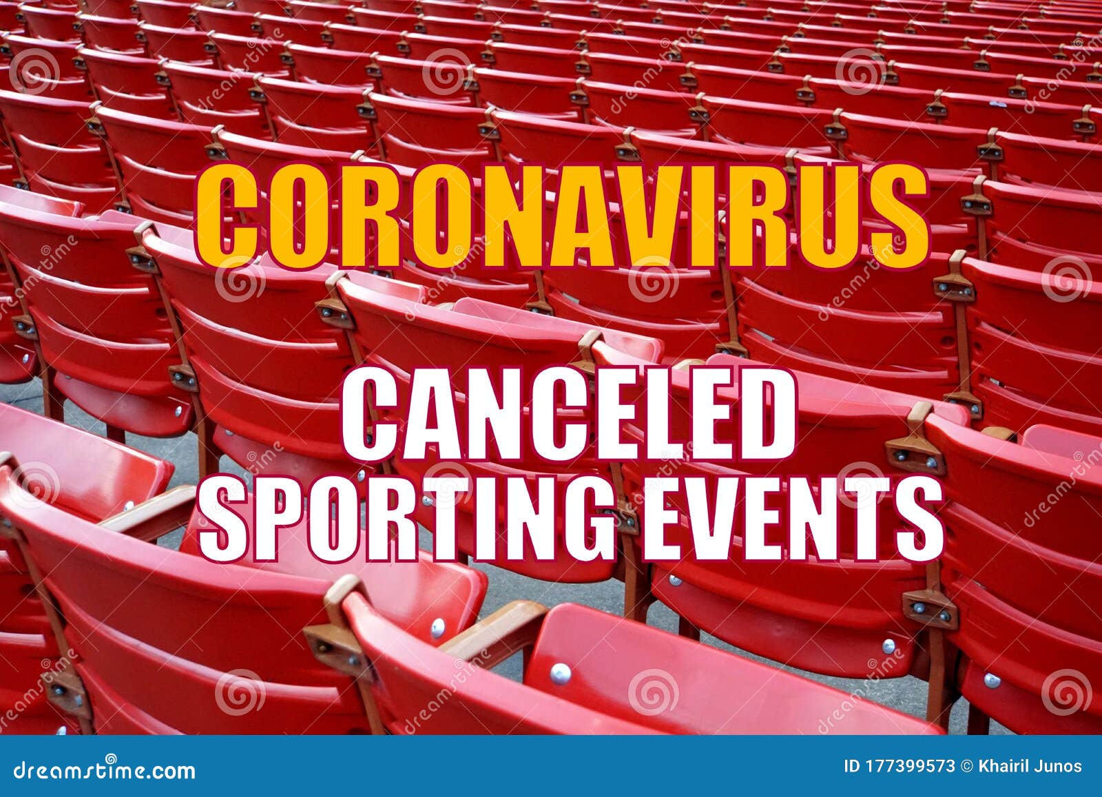Coronavirus Canceled Sporting Events with Background of Empty Red Bleachers Stock Image Image
