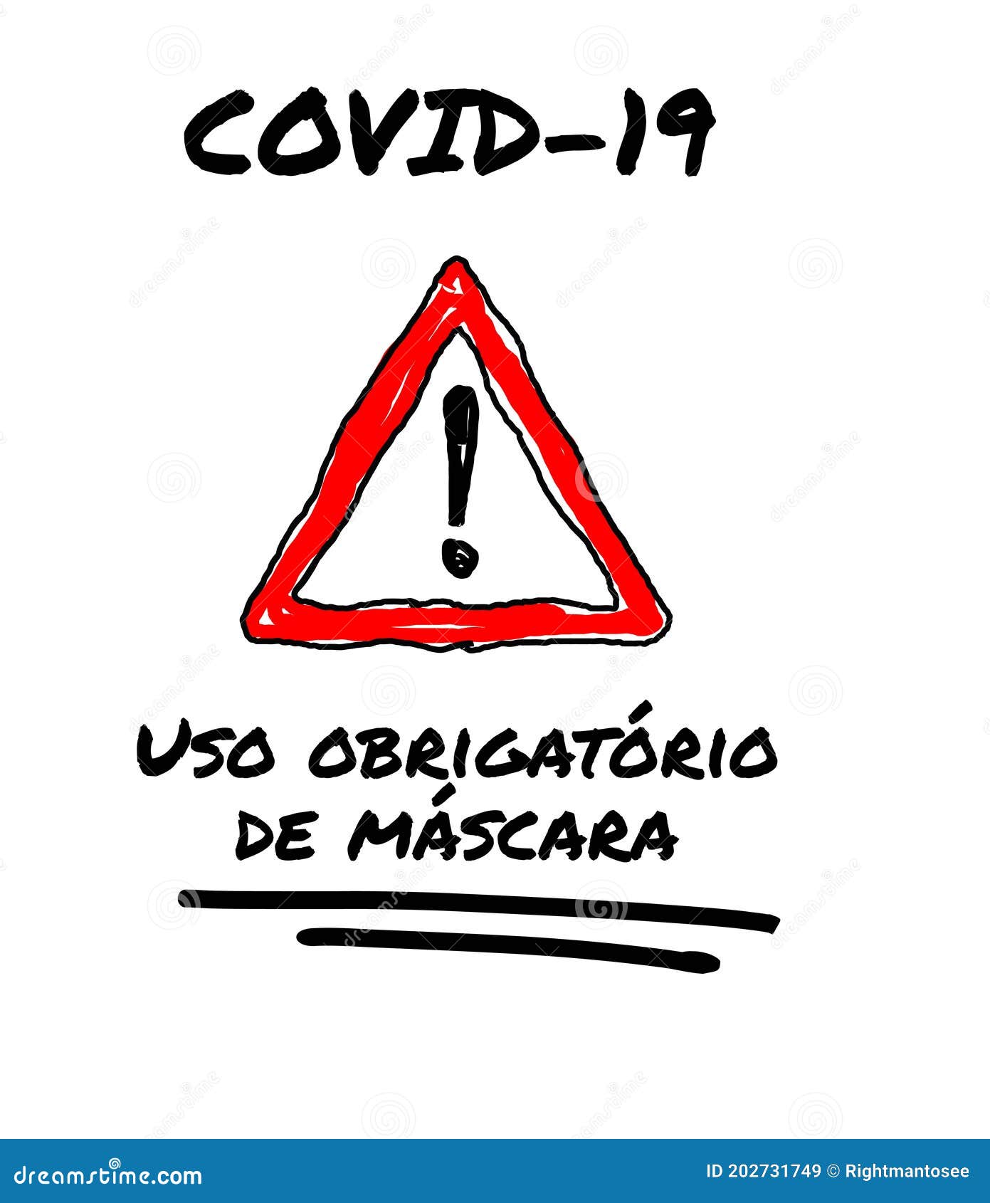 coronavirus covid-19 public poster with a red warning triangle and the text in portugese `uso obrigatÃÂ³rio de mÃÂ¡scara`
