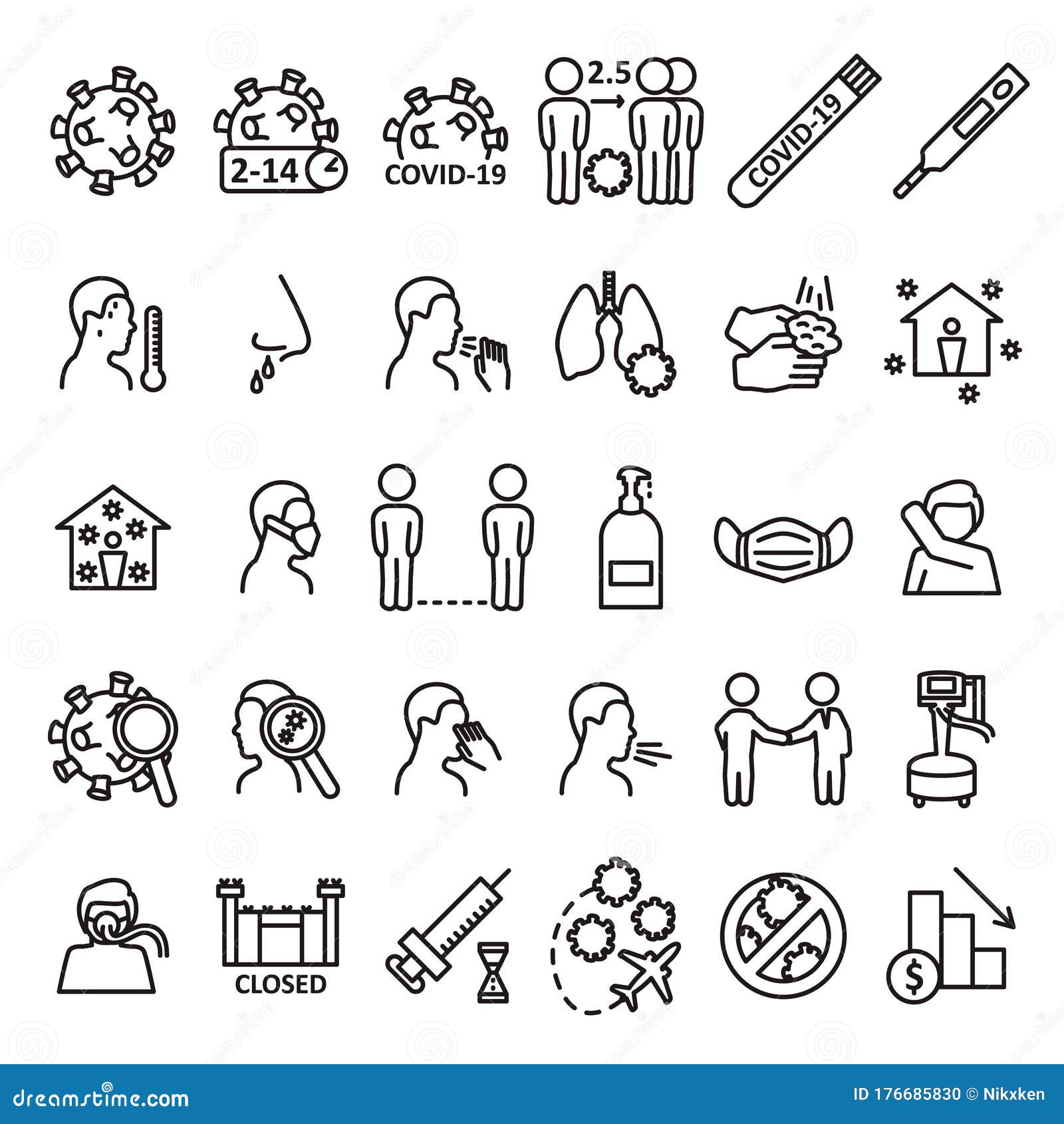 coronavirus line icon set. prevention, transmition, advice, treatment and other. covid-19 virus icon set. .