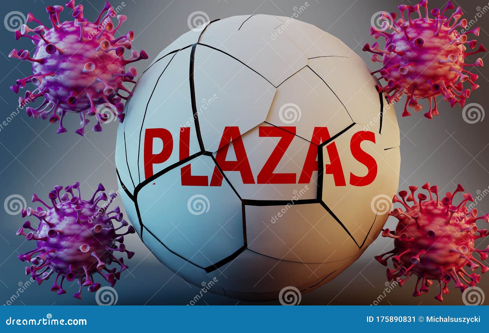 coronavirus and plazas, ized by viruses destroying word plazas to picture that covid-19 pandemic affects plazas in a very