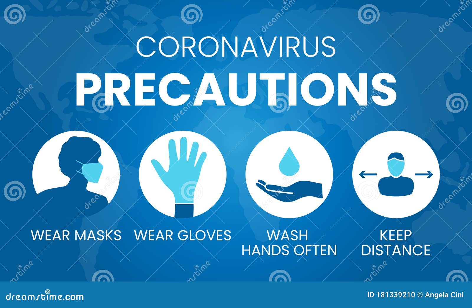 coronavirus precautions   with wear masks, gloves, wash hands, keep distance icons