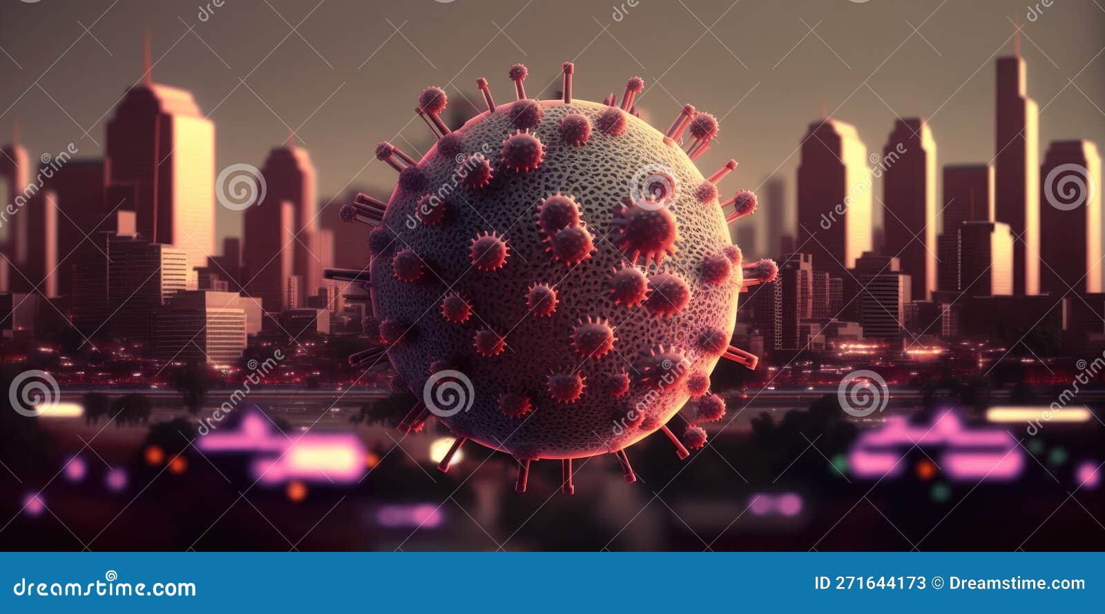 coronaviruses floating over a city