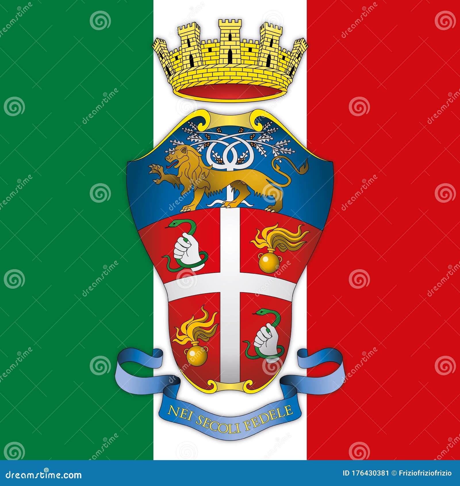 corpo dei carabinieri coat of arms on the italian flag, italy