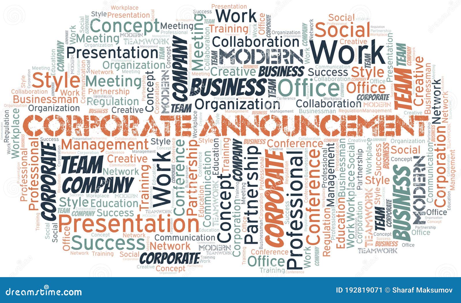 Corporate Announcement Vector Word Cloud, Made with Text only. Stock