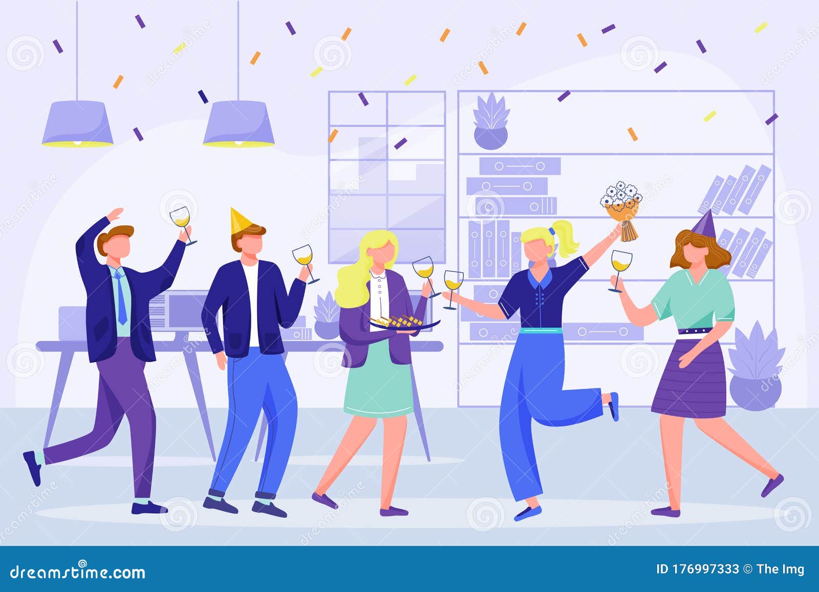 Corporate Birthday Party in Office Flat Vector Illustration Stock ...