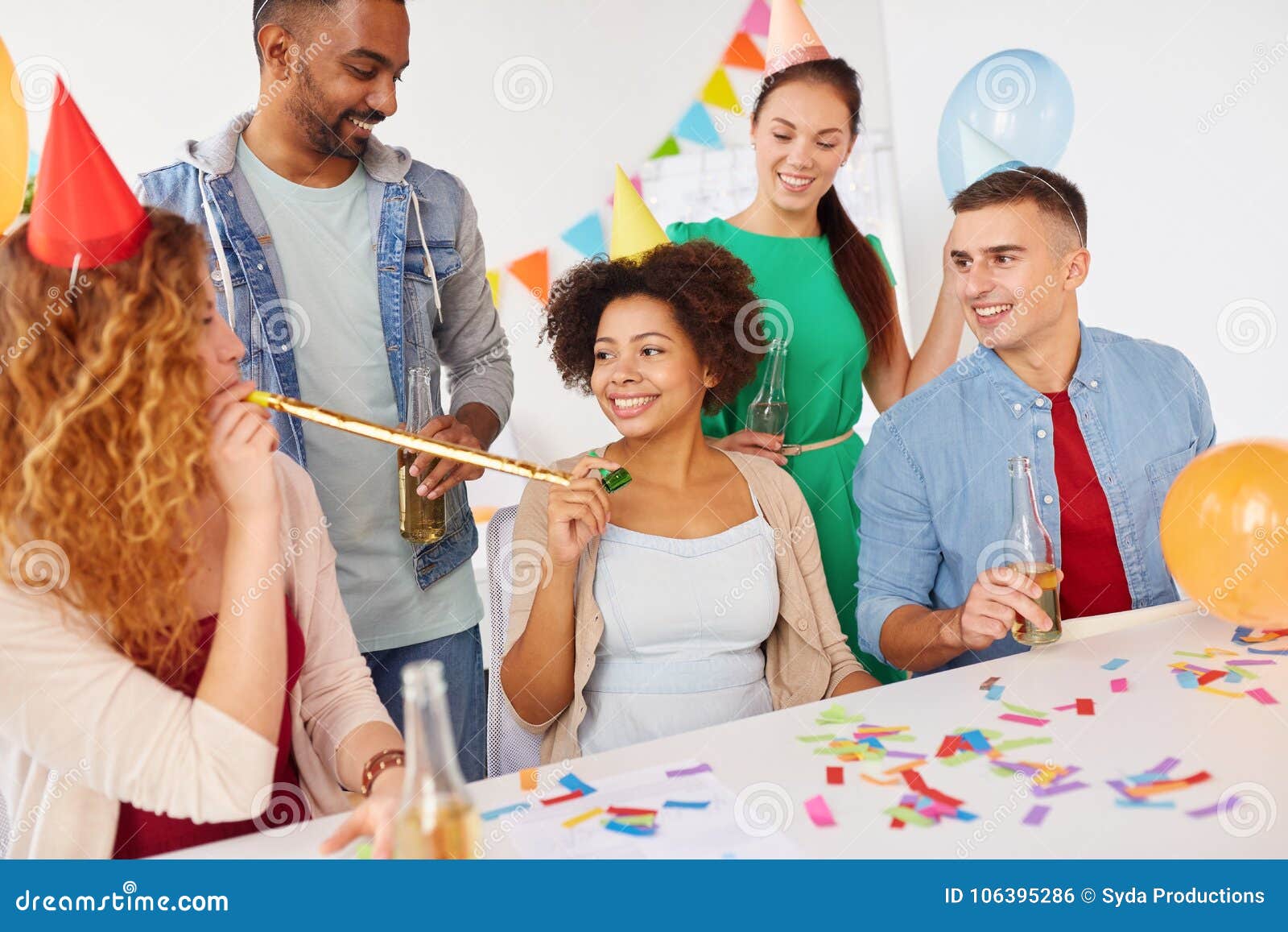 Happy Team Having Fun At Office Party Stock Photo - Image of ... Office Team Celebration