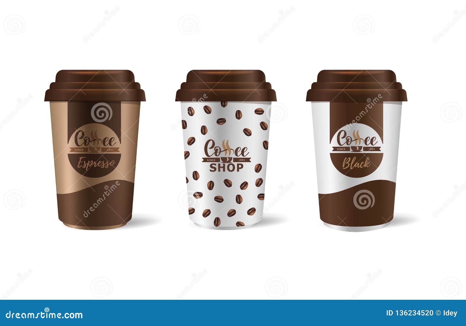 Download Corporate Identity Coffee Industry Template Of Paper Cups For Drinks Stock Vector Illustration Of Beverage Design 136234520