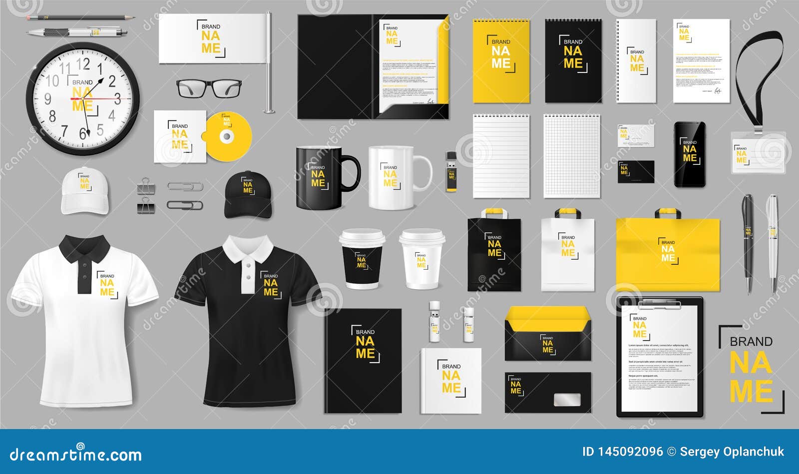 corporate identity template . realistic golden and black business stationery mockup for shop. stationery and