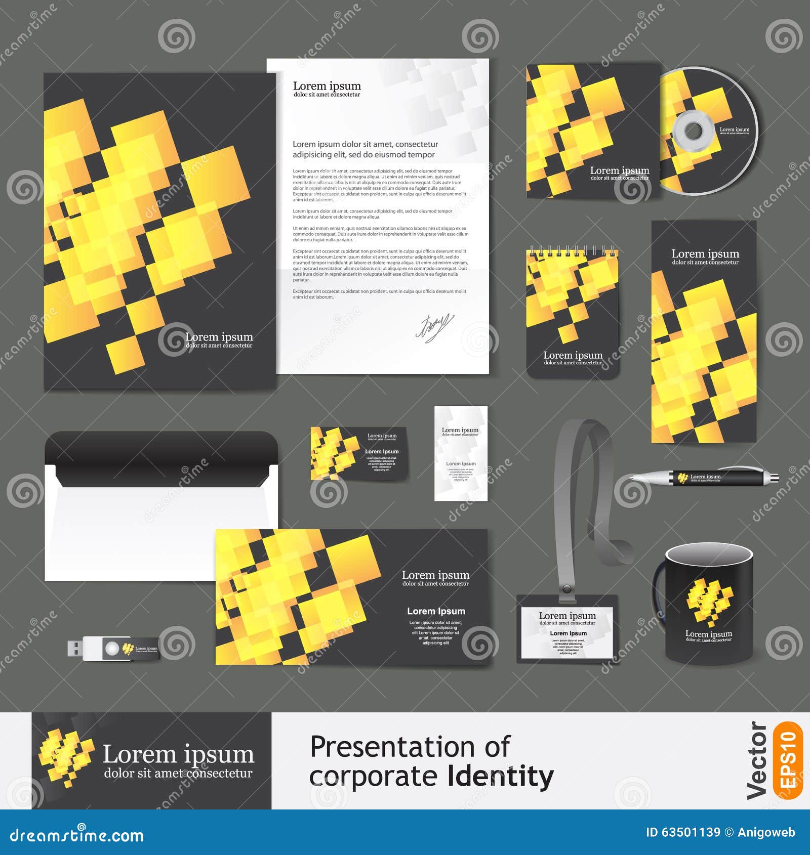 Corporate Identity Template with Digital Gold Elements Stock Vector