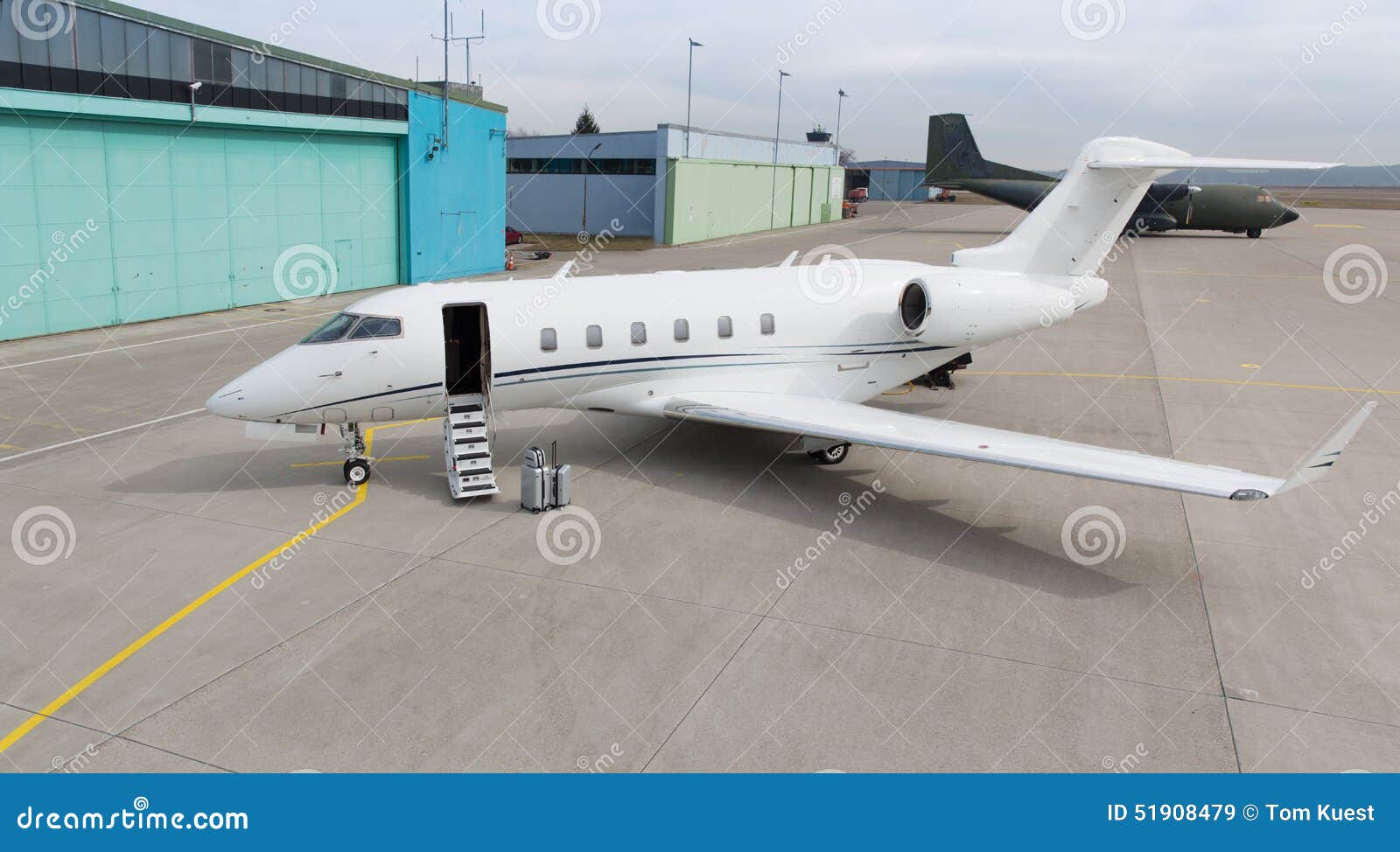 Corporate Private Jet with Luggage in Front Stock Image Image of