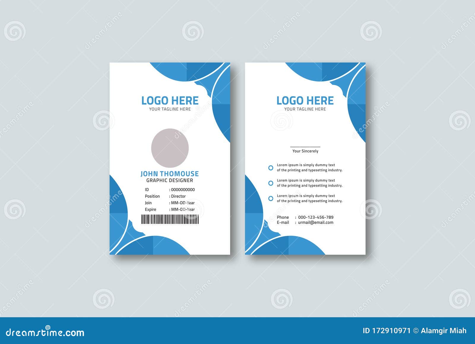 Corporate Vertical Blue Id Card Template Design Stock Vector With Regard To Portrait Id Card Template