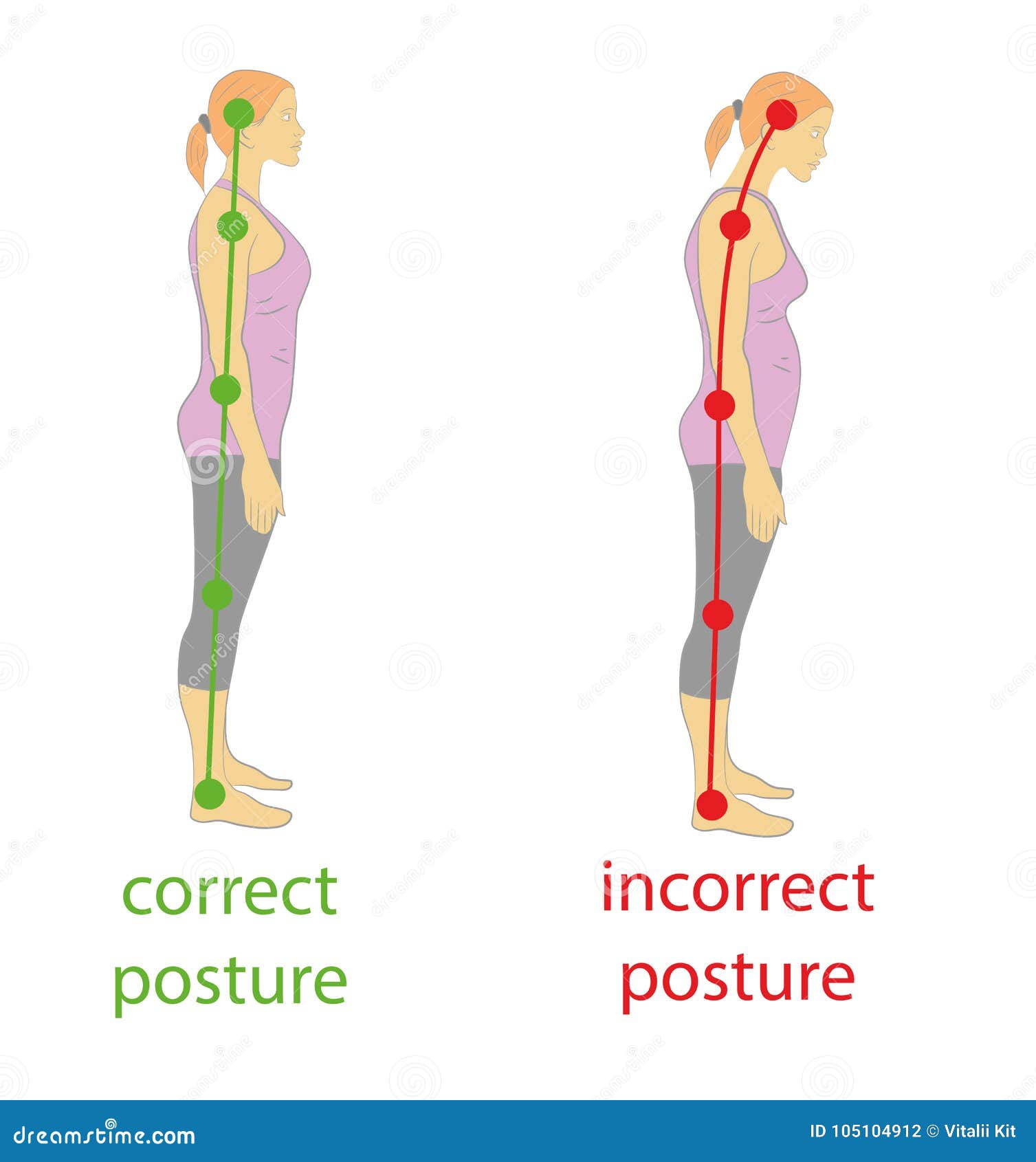 correct alignment of human body in standing posture for good personality and healthy of spine and bone. health care and medical il