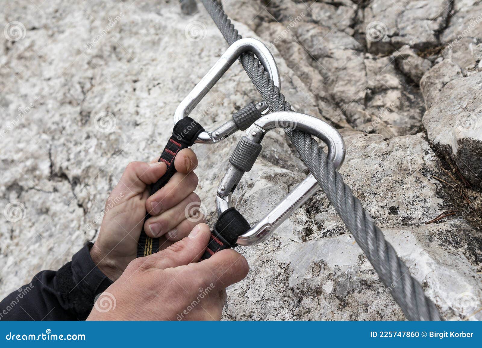 Correct Belaying on Via Ferrata with Carabiners Stock Photo Image of