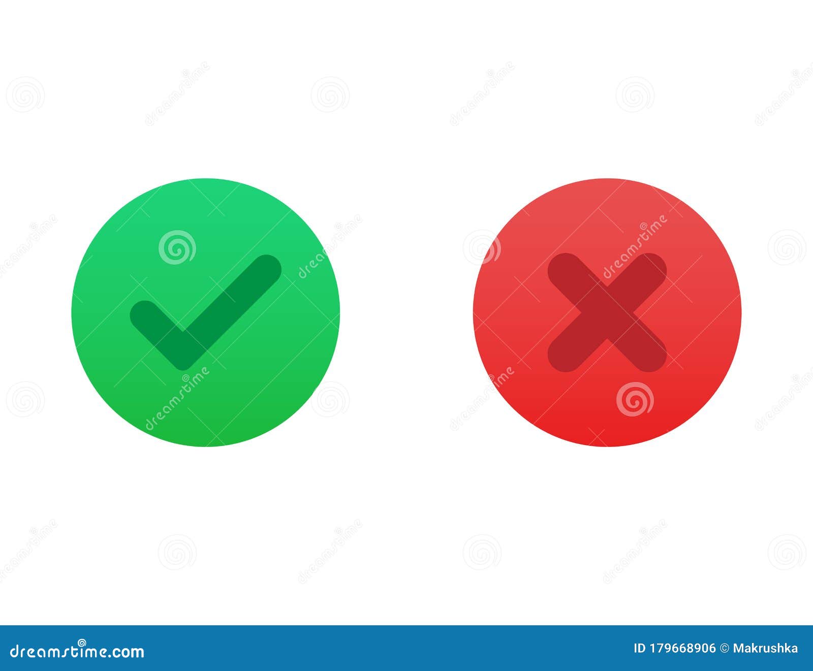 correct or incorrect icon. right or wrong answer in green and red gradient colors. ok and no cross checkmark. positive and