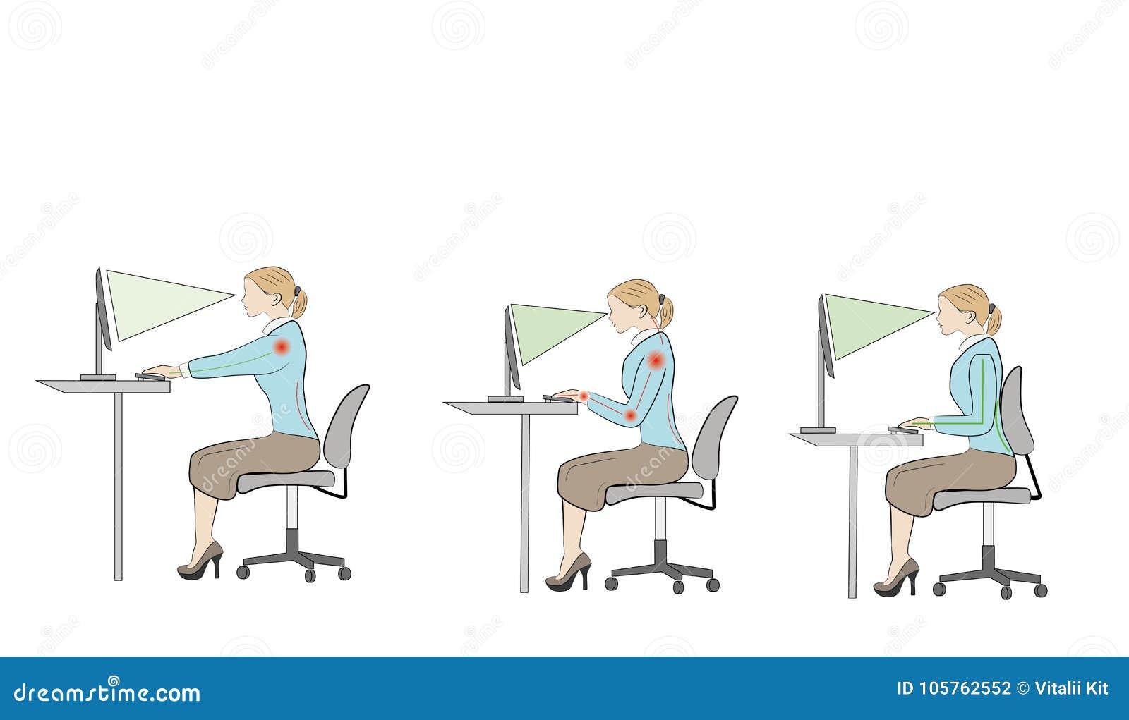 Correct Sitting At Desk Posture Ergonomics Advices Stock Vector