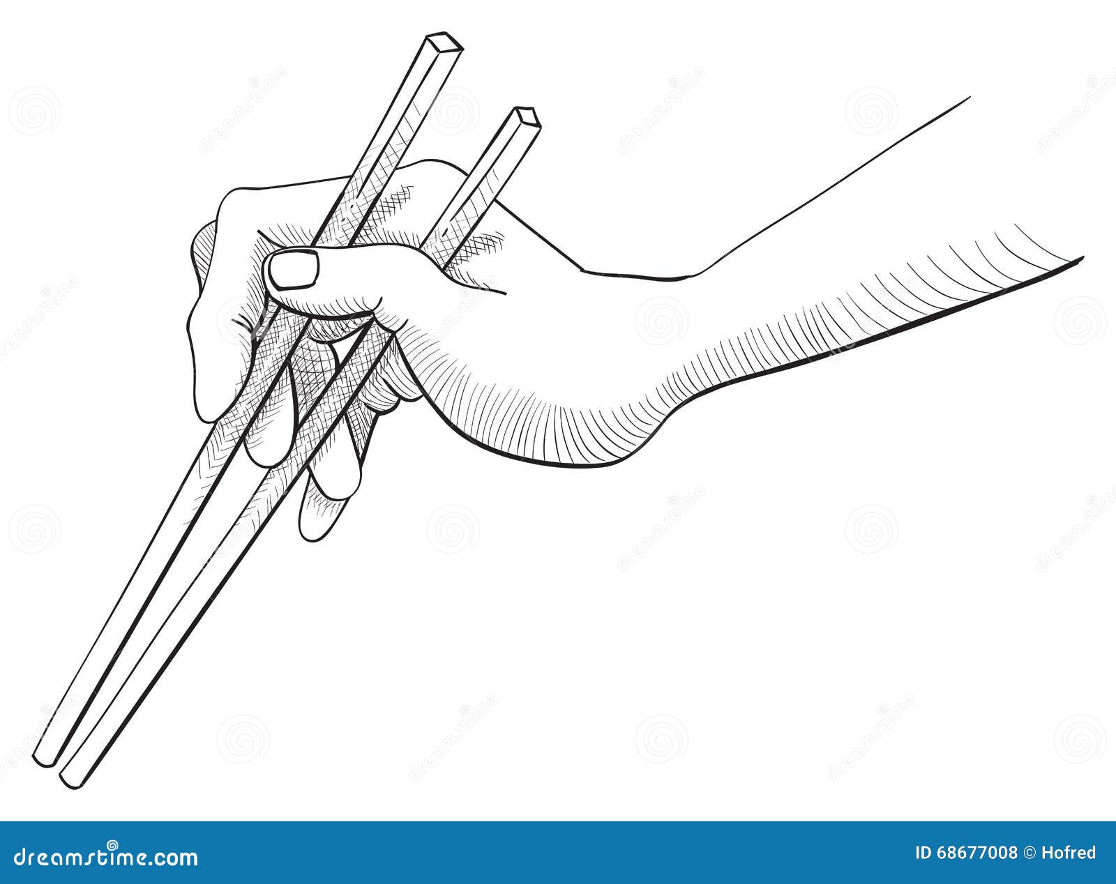 Correct Way of Holding Chopsticks Black and White Line Sketch Stock