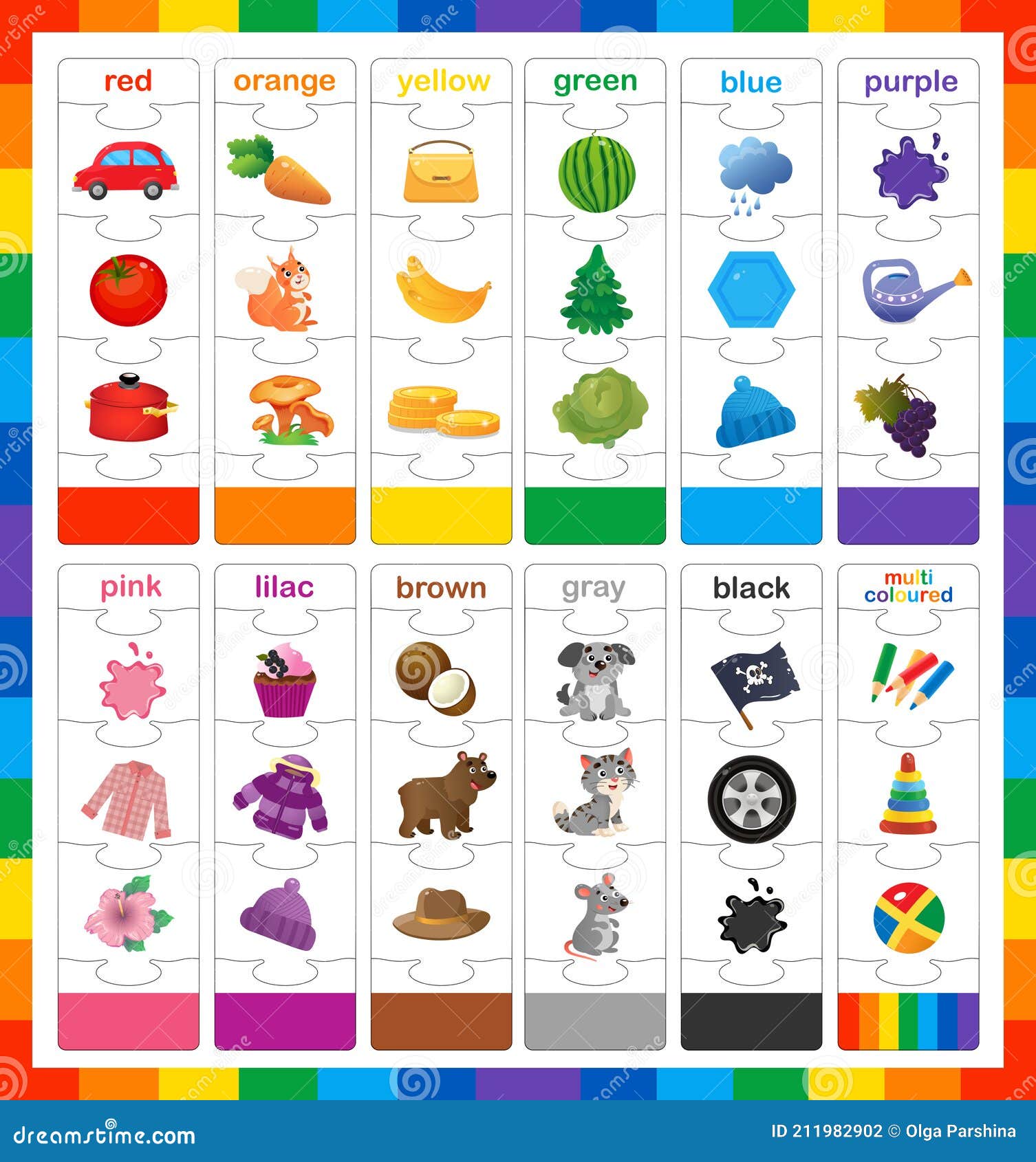 Correspondance Par Couleur. Puzzle Pour Les Enfants. Jeu D'association Jeu  D'éducation Pour Les Enfants. Feuille De Calcul Pour Le Illustration de  Vecteur - Illustration du allumette, enfantin: 211982902