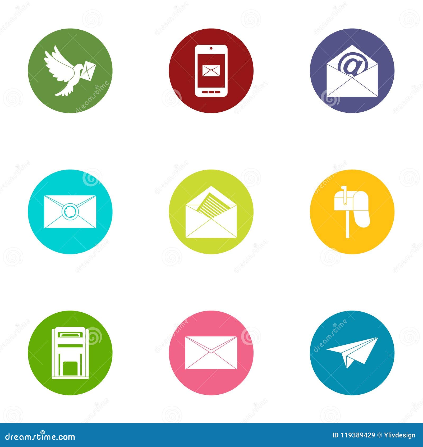 Correspondence Icons Set, Flat Style Stock Vector - Illustration of