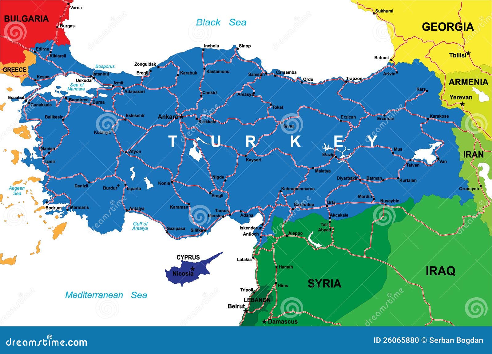 Correspondencia de Turquía. Correspondencia altamente detallada de Turquía con las ciudades y los caminos principales.