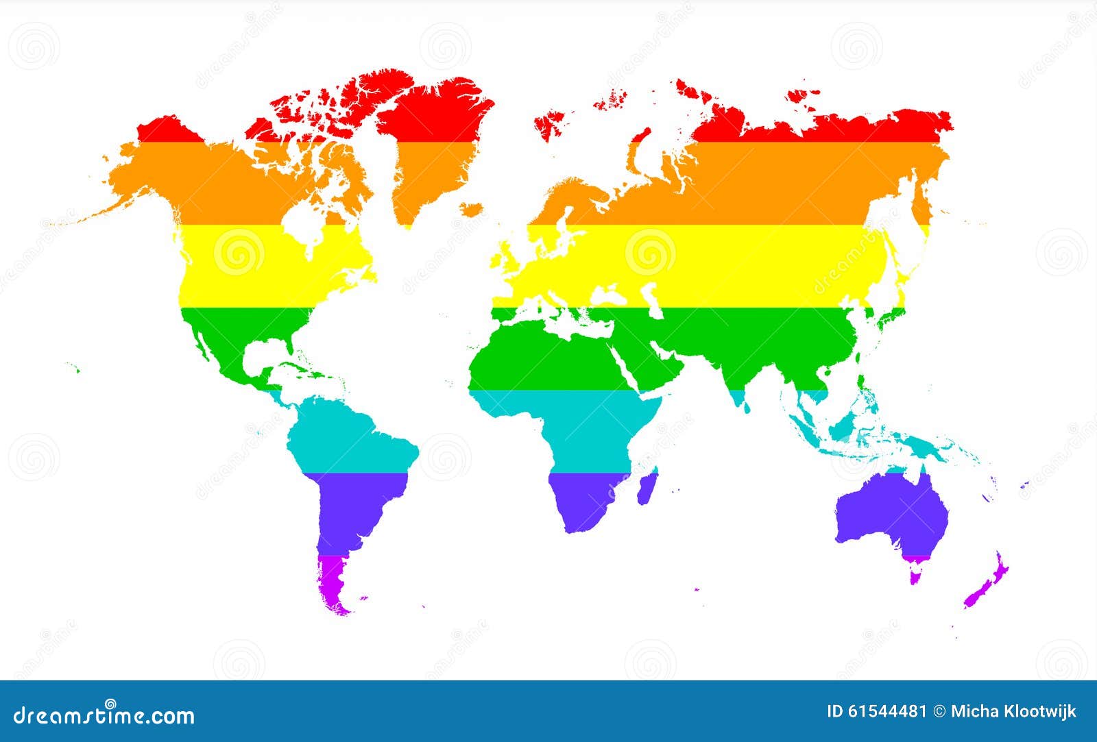 Correspondencia del mundo. Mapa del mundo aislado en el blanco, bandera del arco iris